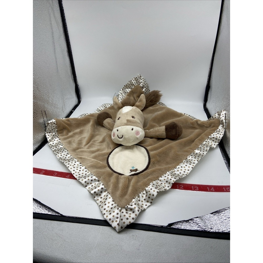 Douglas Baby Horse Snuggler Security Blanket Tan White Star Satin Trim Lovey 14"
